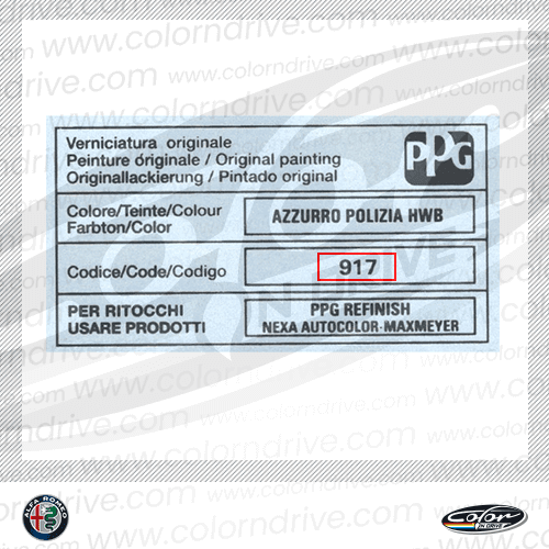 ALFA ROMEO paint code label example 1