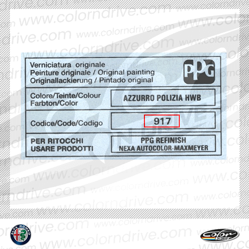 Exemple d'étiquette de code peinture ALFA ROMEO 1